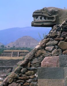 Queztalcoatl Temple at Teotihuacan Mexico, with Freedom Folk & Soul
